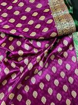 Purple with Green Borders Banarasi saree in banarasi tanchoi silk with tanchoi half-and-half with buttis — Kaash Collection