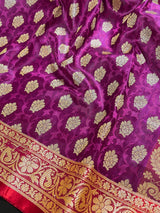 Purple with Red Banarasi saree in banarasi tanchoi silk with tanchoi half-and-half with buttis — Kaash Collection