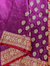 Statement Purple with Red Banarasi Tanchoi Silk Handloom Saree | Zari Weaving with Motifs - Kaash
