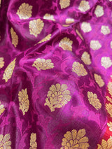 Statement Purple with Red Banarasi Tanchoi Silk Handloom Saree | Zari Weaving with Motifs - Kaash