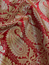 Statement Purple with Red Banarasi Tanchoi Silk Handloom Saree | Zari Weaving with Motifs - Kaash