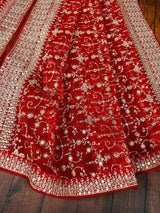 Red soft organza silk dupatta with muted gold zari, embroidery & sequin jaal — Kaash Collection