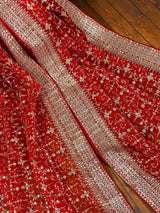 Red soft organza silk dupatta with muted gold zari, embroidery & sequin jaal — Kaash Collection