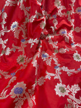 Statement Red Saree with Jaal Weave Banarasi Butter Soft Silk in Sliver Zari with Floral Design with Meenakari - Kaash
