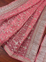 Deep Rose Pink soft organza silk dupatta with muted gold zari, embroidery & sequin — Kaash Collection