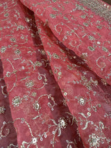 Deep Rose Pink soft organza silk dupatta with muted gold zari, embroidery & sequin — Kaash Collection