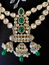 Statement Sabyasachi Inspired Bollywood Victorian Style Necklace Set with Kundan and Emerald Stones - Kaash