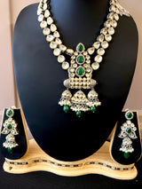 Statement Sabyasachi Inspired Bollywood Victorian Style Necklace Set with Kundan and Emerald Stones | Statement Party Wear Set for Women - Kaash