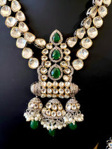 Statement Sabyasachi Inspired Bollywood Victorian Style Necklace Set with Kundan and Emerald Stones | Statement Party Wear Set for Women - Kaash