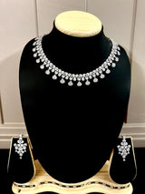 Statement Sliver Necklace with Earrning in AD | American Diamond Wedding Jewel | AD Jewelry | Light Weight Jewelry - Kaash