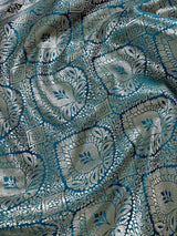 Teal Blue with Black Tanchoi Banarasi saree in mashru silk with black tanchoi weave with silver zari — Kaash Collection
