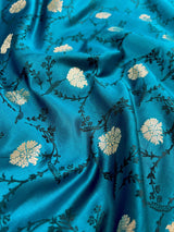 Teal Blue with Black Tanchoi Banarasi saree in mashru silk with black tanchoi weave with silver zari — Kaash Collection
