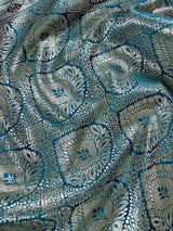 Statement Teal Blue Color Saree with Black Tanchoi Weave and Sliver Zari Banarasi Mashru Silk Saree - Kaash
