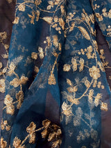 Teal soft organza silk dupatta with muted gold zari, embroidery & sequins — Kaash Collection