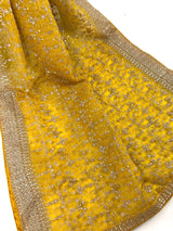 Yellow soft organza silk dupatta with muted gold zari, embroidery & sequin — Kaash Collection