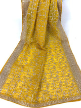 Yellow soft organza silk dupatta with muted gold zari, embroidery & sequin — Kaash Collection