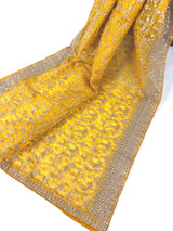Yellow soft organza silk dupatta with muted gold zari, embroidery & sequin — Kaash Collection