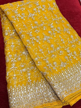 Yellow soft organza silk dupatta with muted gold zari, embroidery & sequin jaal — Kaash Collection