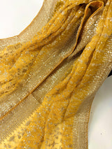 Yellow soft organza silk dupatta with muted gold zari, embroidery & sequin — Kaash Collection