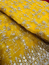Yellow soft organza silk dupatta with muted gold zari, embroidery & sequin jaal — Kaash Collection