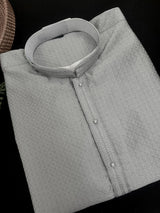 Steel Sliver Color Kurta with Self Design | Wedding & Party Wear - Kaash