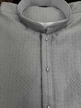 Steel Sliver Color Kurta with Self Design | Wedding & Party Wear - Kaash