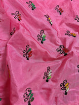 Strawberry Pink hand Kantha stitch saree on Bangalori silk — Kaash Collection