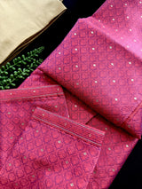 Strawberry Pink Color Soft Raw Silk Men Kurta Pajama Self Design and tiny Zari Weave - Kaash