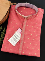 Strawberry Pink Color Soft Silk Men Kurta with Self Design material with small Zari Weave butti - Kaash