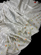 Taupe Color Linen blend with Cotton Silk Saree and Embroidery floral buttis - Kaash