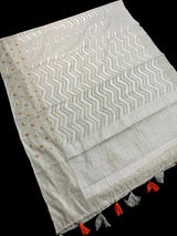 Taupe Color Linen blend with Cotton Silk Saree and Embroidery floral buttis - Kaash