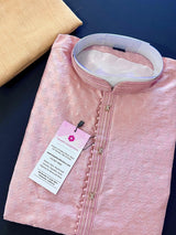 Tea Pink men's kurta pajama in raw silk (non-pure) with light-weight self-design — Kaash Collection