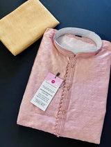 Tea Pink men's kurta pajama in raw silk (non-pure) with light-weight self-design — Kaash Collection
