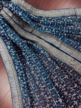 Teal Blue Color Organza Silk Dupatta with Muted Gold Zari, Embroidery and Sequin - Kaash