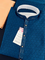 Teal Blue Men Kurta Pajama | Self Design embroidery Kurta | Men Ethnic Wear | Kurta Pajama in Blue Color For Men - Kaash