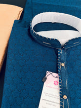 Teal Blue Men Kurta Pajama | Self Design embroidery Kurta | Men Ethnic Wear | Kurta Pajama in Blue Color For Men - Kaash