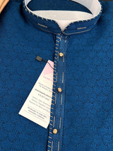 Teal Blue Men Kurta Pajama | Self Design embroidery Kurta | Men Ethnic Wear | Kurta Pajama in Blue Color For Men - Kaash