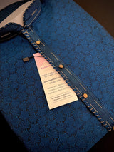 Teal Blue men's kurta pajama in soft silk (non-pure) with self-weave design with self-embroidery — Kaash Collection