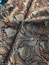 Teal Blue Semi Banarasi Silk Saree with Copper Zari | Floral Pattern Jaal in Copper and Sliver Zari | Silk Sarees - Kaash