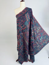 Teal kashmiri wool Kashmiri shawl with traditional floral design — Kaash Collection