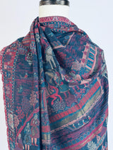 Teal kashmiri wool Kashmiri shawl with traditional floral design — Kaash Collection