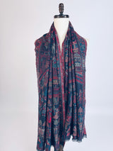 Teal kashmiri wool Kashmiri shawl with traditional floral design — Kaash Collection