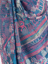 Teal kashmiri wool Kashmiri shawl with traditional floral design — Kaash Collection