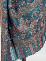Teal premium pashmina Kashmiri shawl with kani weave, floral motifs — Kaash Collection