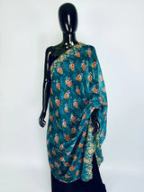 Teal soft organza dupatta with embroidery, sequin, zari & floral prints — Kaash Collection