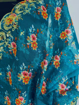 Teal soft organza dupatta with embroidery, sequin, zari & floral prints — Kaash Collection