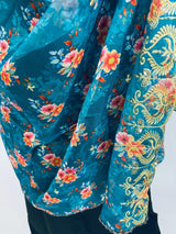 Teal soft organza dupatta with embroidery, sequin, zari & floral prints — Kaash Collection