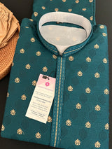 Teal Green Color Men Kurta Set - Embossed Embroidery and Zari Butti - Sherwani Style Kurta - Indian Wedding Kurta - Indian Outfit for Men - Kaash