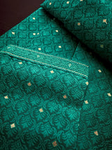 Teal Green Color Soft Raw Silk Men Kurta Pajama Self Design and tiny Zari Weave - Kaash