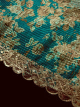 Teal Green Soft Organza Saree: Floral Digital Print, Sequin, Zari Work Party Wear - Kaash
